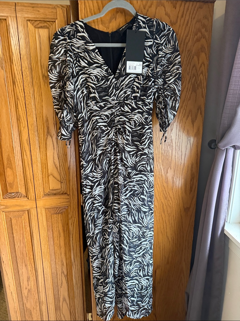 The Kooples Black and White Zebra-Print Wrap Midi Dress